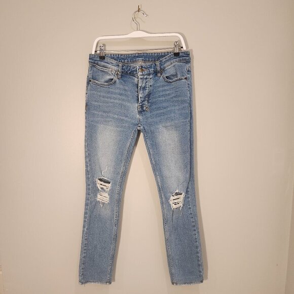 Ksubi Blue Van Winkle No Glory Jeans Disressed Skinny-fit Low-rise - Size 32 - Picture 2 of 12